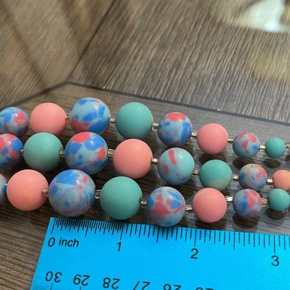 Vintage Japan Three Strand Pastel Candy Colored Beaded Necklace